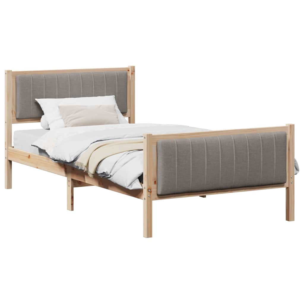 Ágykeret fejtámlával Barna és taupe 100 x 200 cm Tömör fenyőfa