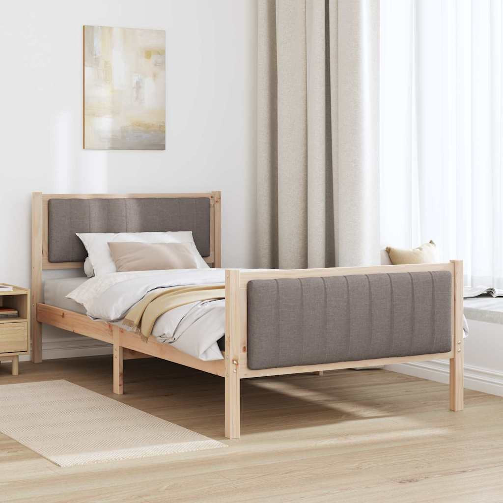 Ágykeret fejtámlával Barna és taupe 100 x 200 cm Tömör fenyőfa