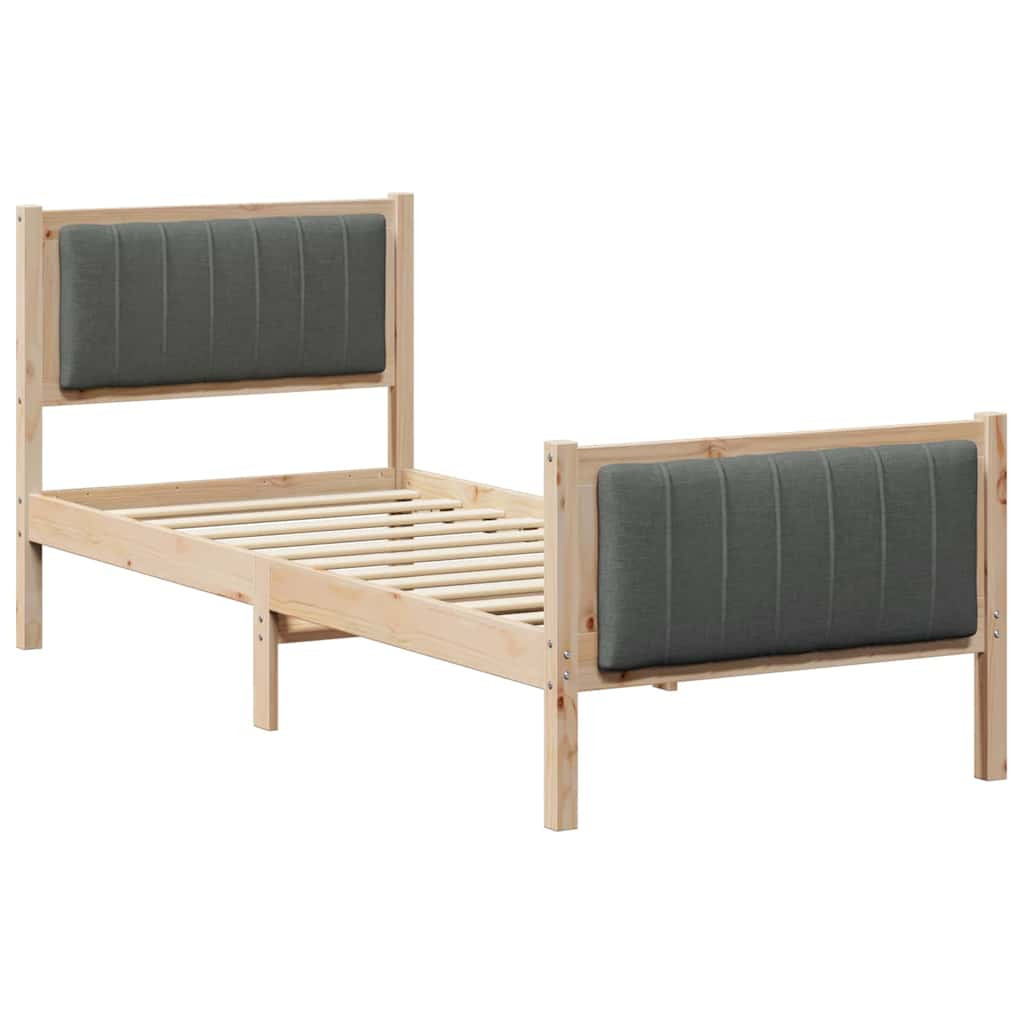 Ágykeret barna és sötétszürke 75 x 190 cm Tömör fenyőfa