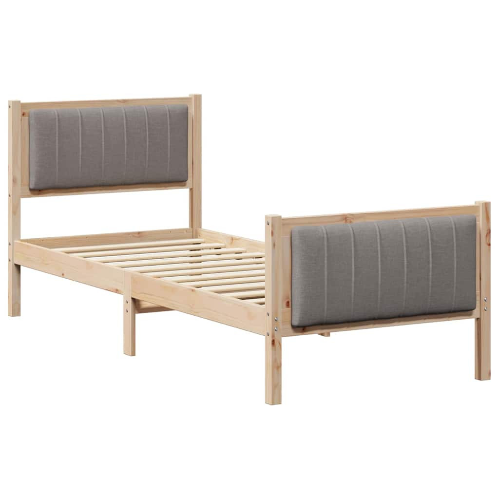 Ágykeret fejtámlával Barna és taupe 75 x 190 cm Tömör fenyőfa