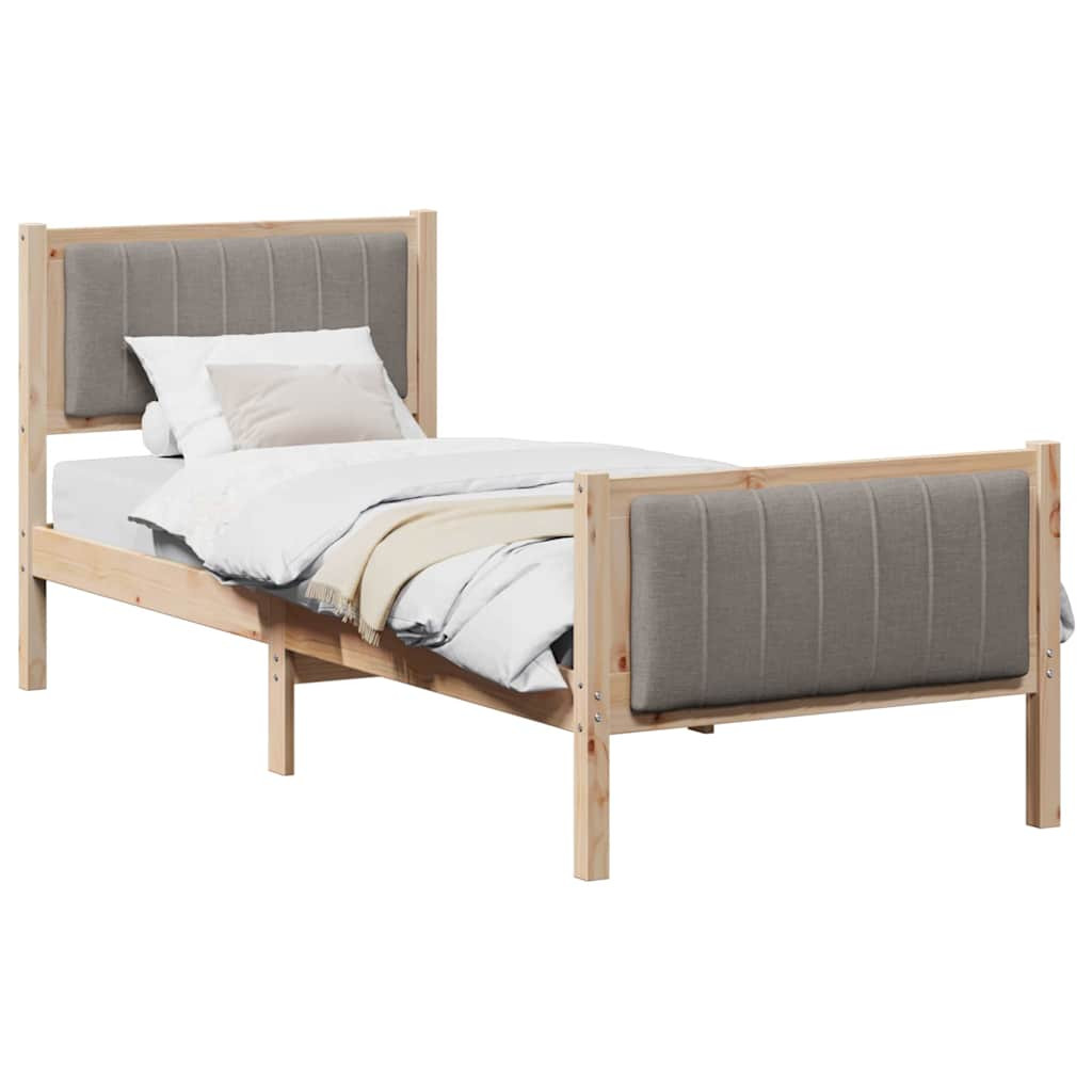 Ágykeret fejtámlával Barna és taupe 75 x 190 cm Tömör fenyőfa