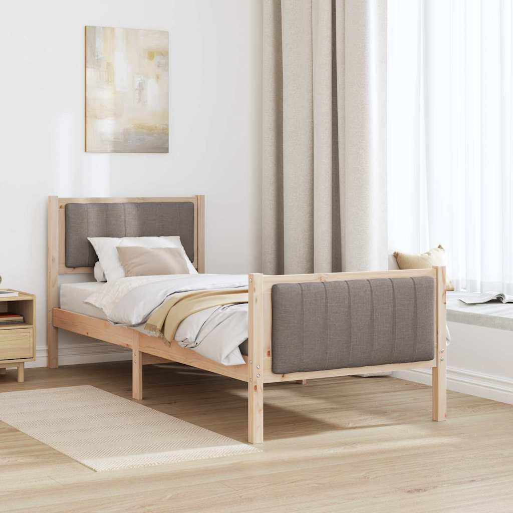 Ágykeret fejtámlával Barna és taupe 75 x 190 cm Tömör fenyőfa