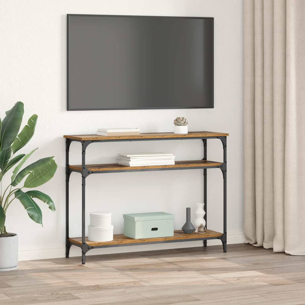 Konzolasztal polcokkal Öreg fa 100 x 29 x 75 cm Faanyag