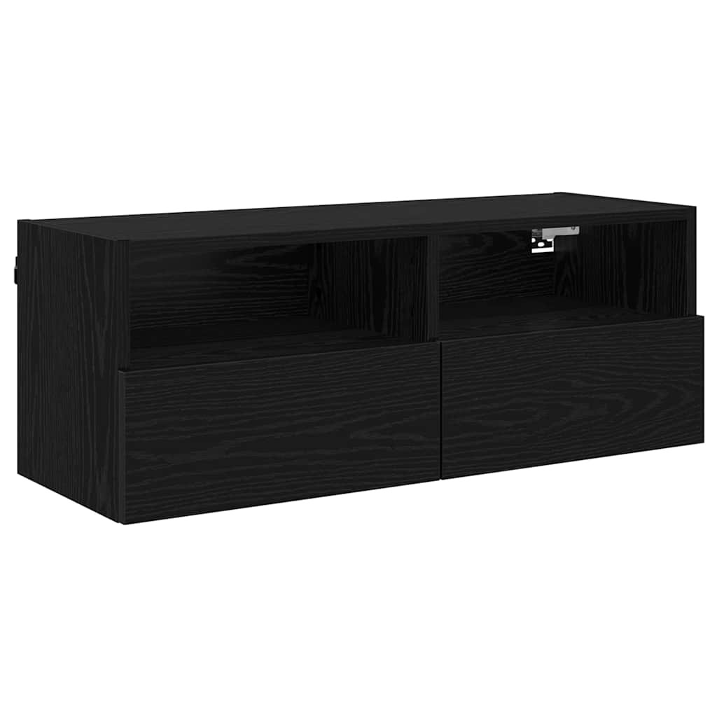 TV Fali Szekrény Fekete tölgy 80 x 30 x 30 cm Faanyag