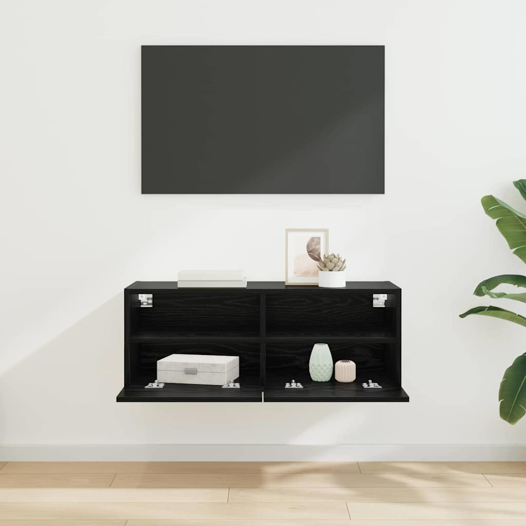 TV Fali Szekrény Fekete tölgy 80 x 30 x 30 cm Faanyag