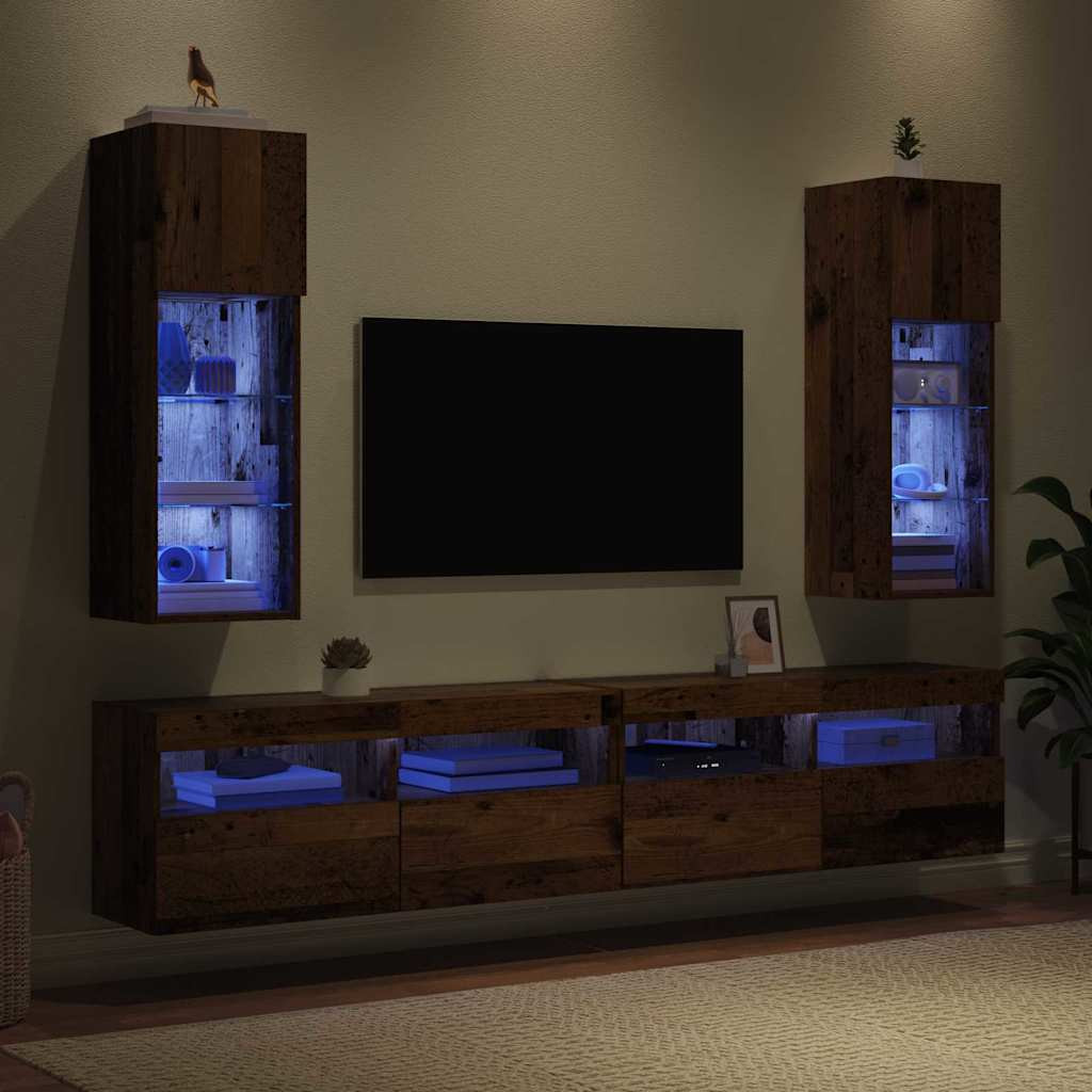 Fali TV szekrények 2 pcs Öreg fa 30,5 x 30 x 90 cm Faanyag