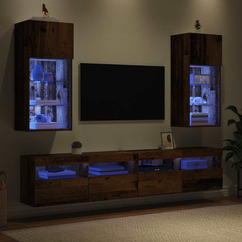 Fali TV szekrények 2 pcs Öreg fa 40,5 x 30 x 90 cm Faanyag