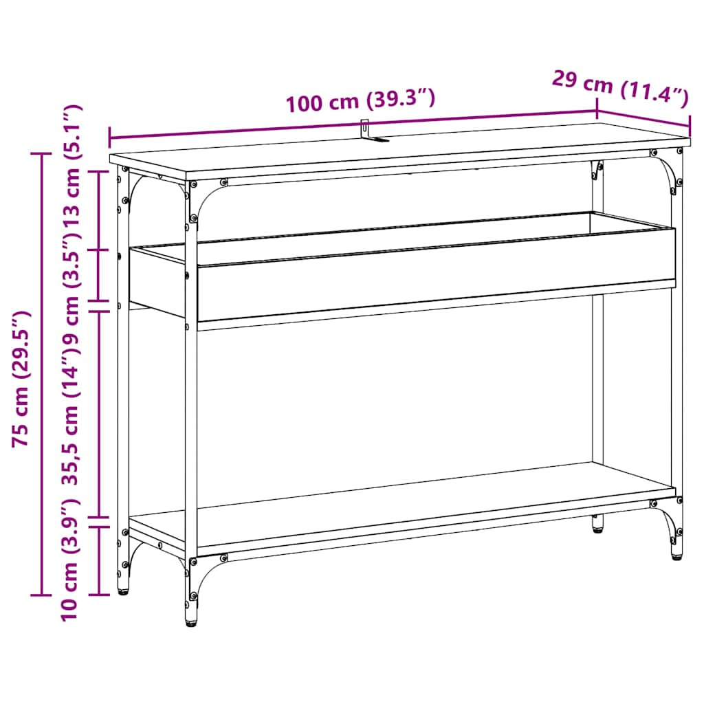 Konzolasztal polcokkal Musta tammi 100 x 29 x 75 cm Faanyag