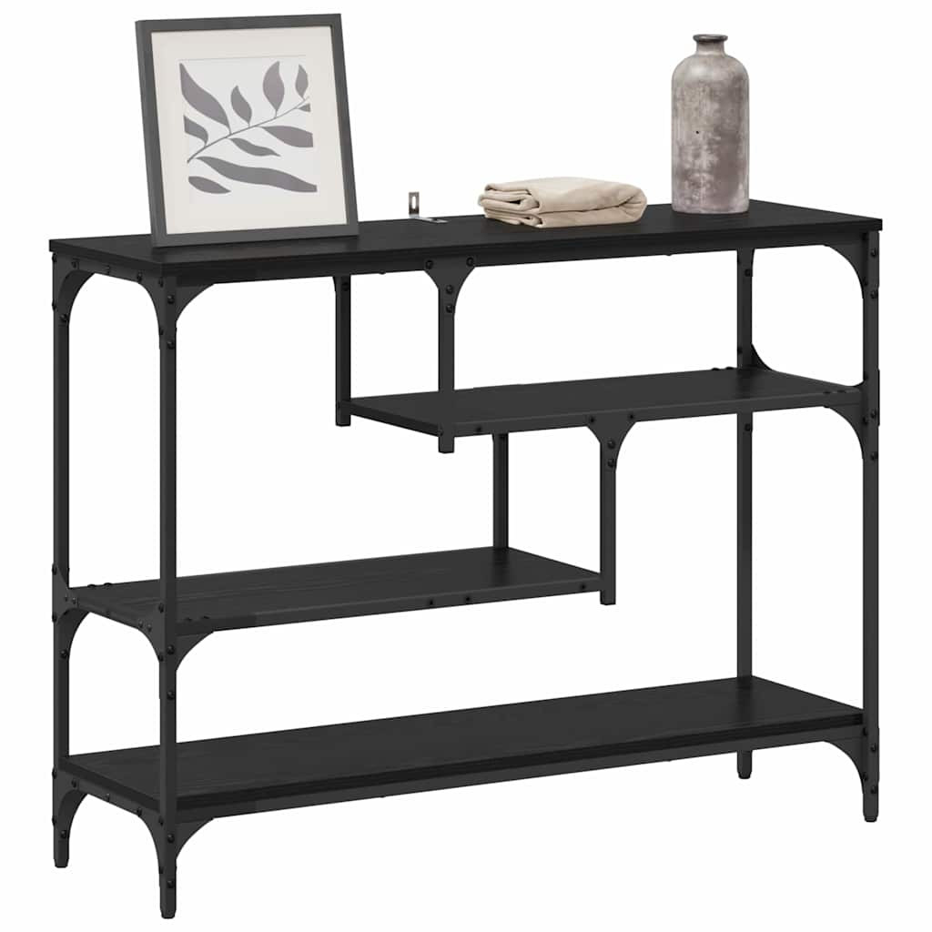 Konzolasztal polcokkal Musta tammi 100 x 30 x 75 cm Faanyag