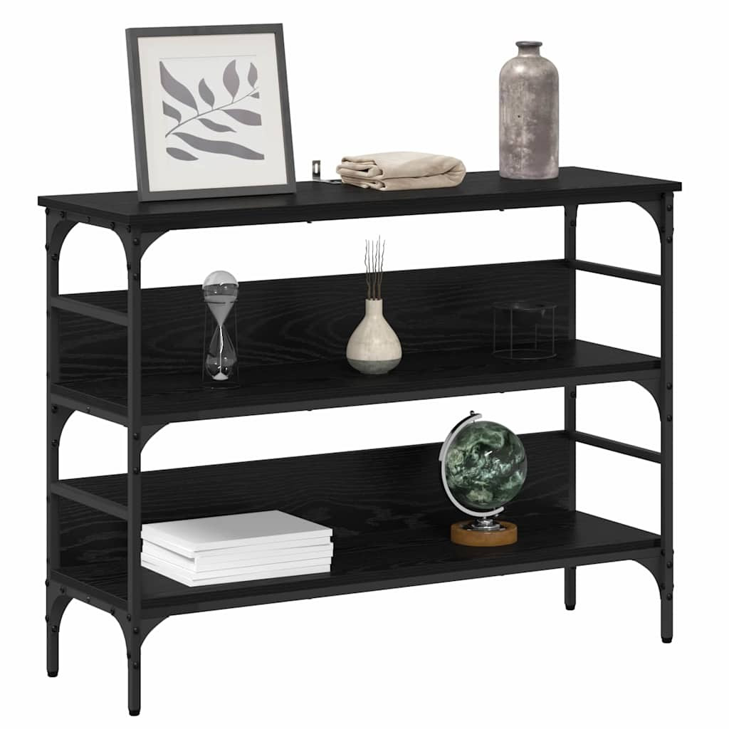 Konzolasztal polcokkal Musta tammi 100 x 32 x 75 cm Faanyag