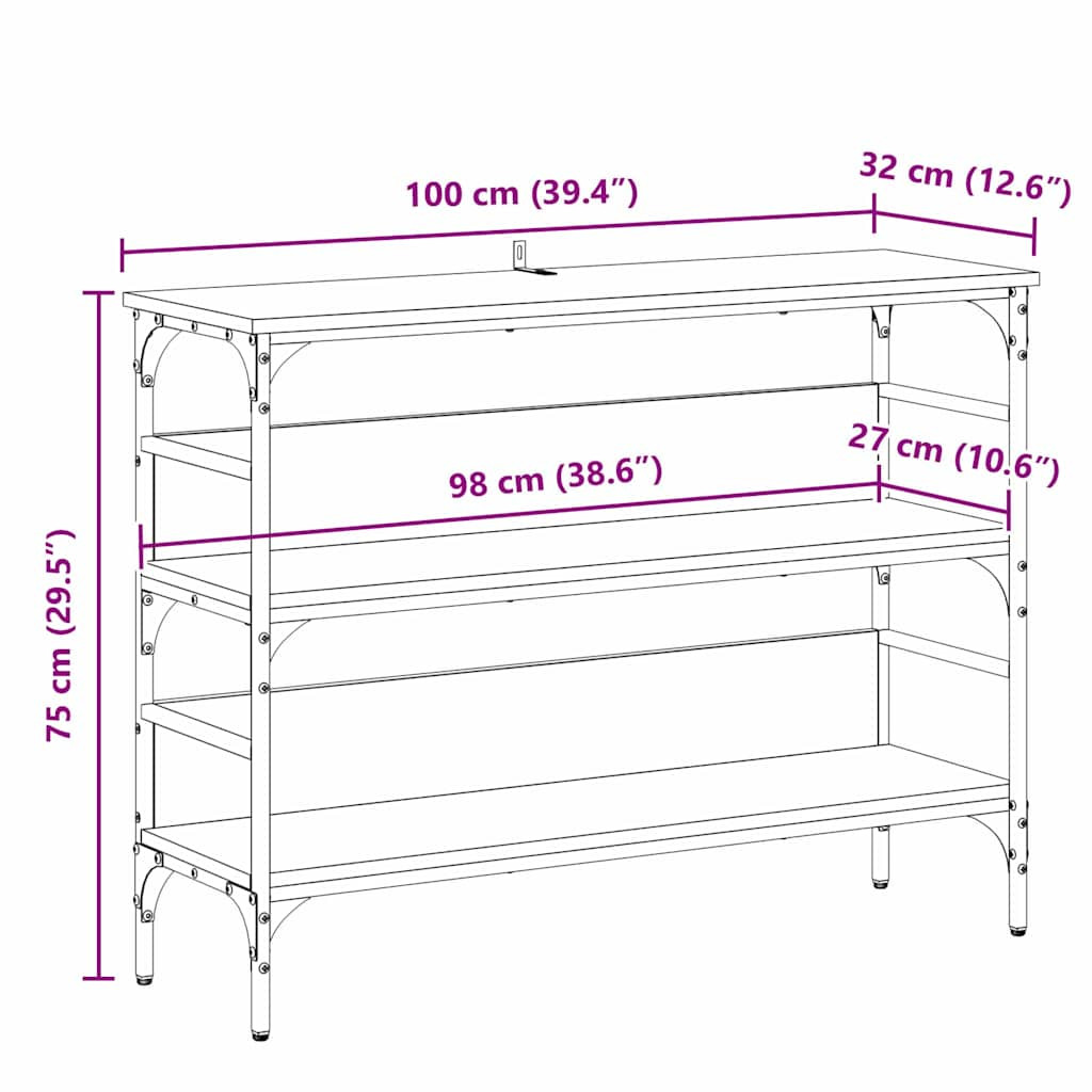 Konzolasztal polcokkal Musta tammi 100 x 32 x 75 cm Faanyag