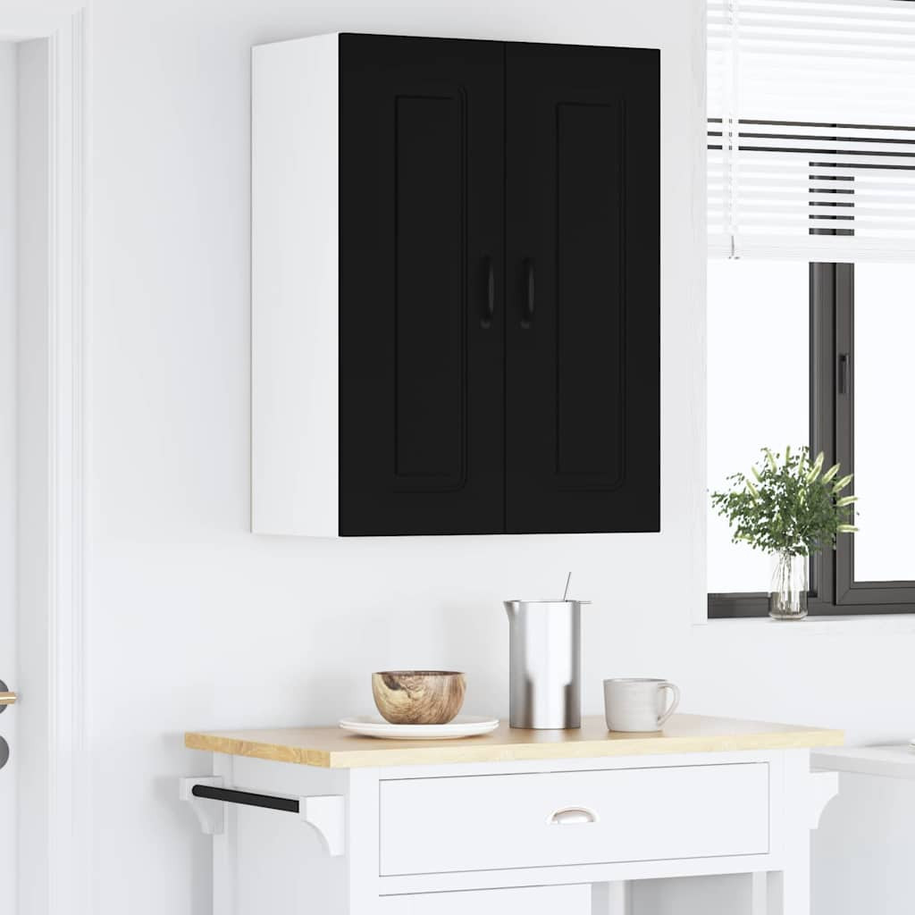 Fali konyhaszekrény polcokkal Fekete 60 x 31 x 80 cm Faanyag