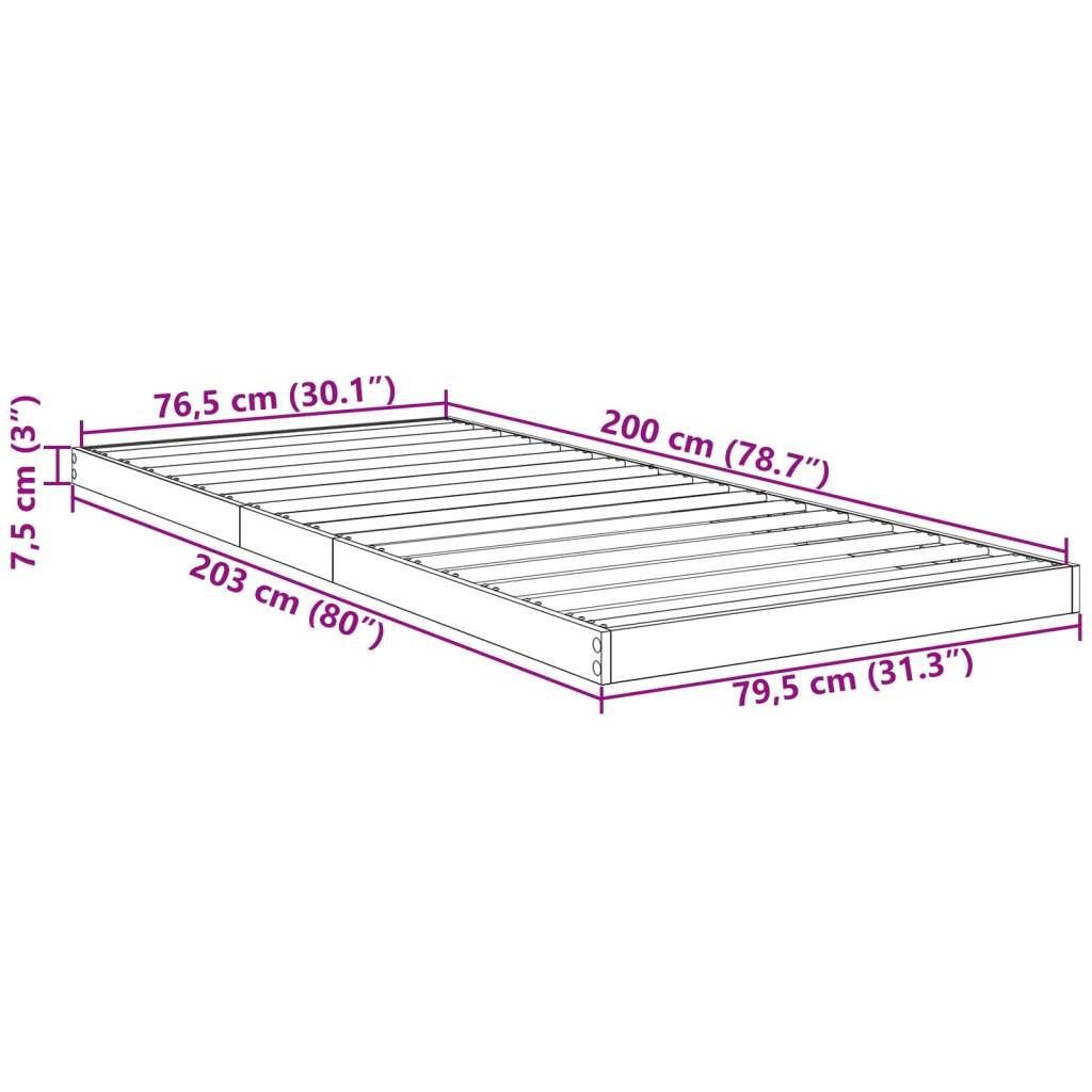 vidaXL Földi ágykeret Beton Szürke 76,5 x 200 cm Faanyag