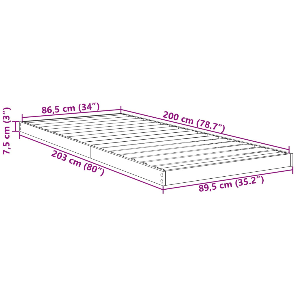 vidaXL Földi ágykeret Szürke Sonoma 86,5 x 200 cm Faanyag