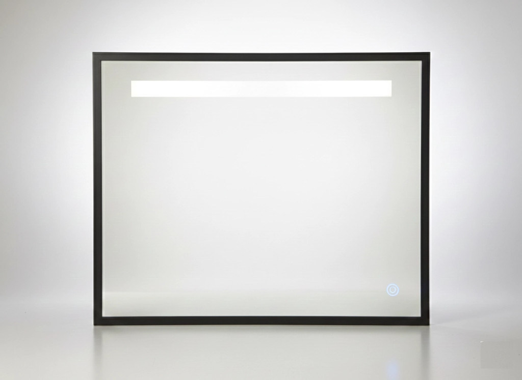 TMP IRON fürdőszobai tükör - FEKETE keret - szögletes - LED világítással - 85 x 68 cm