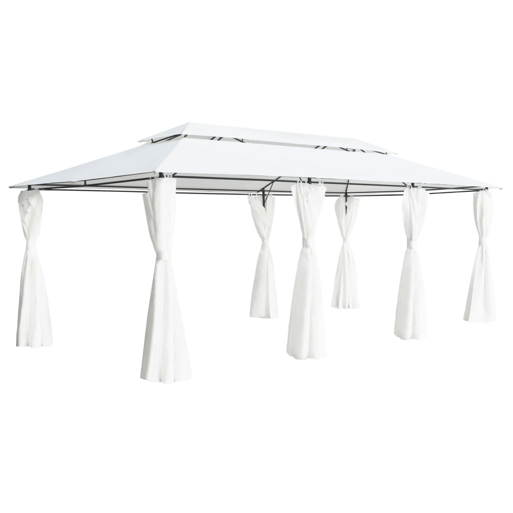 fehér pavilon függönyökkel 600 x 298 x 270 cm 180 g/m²