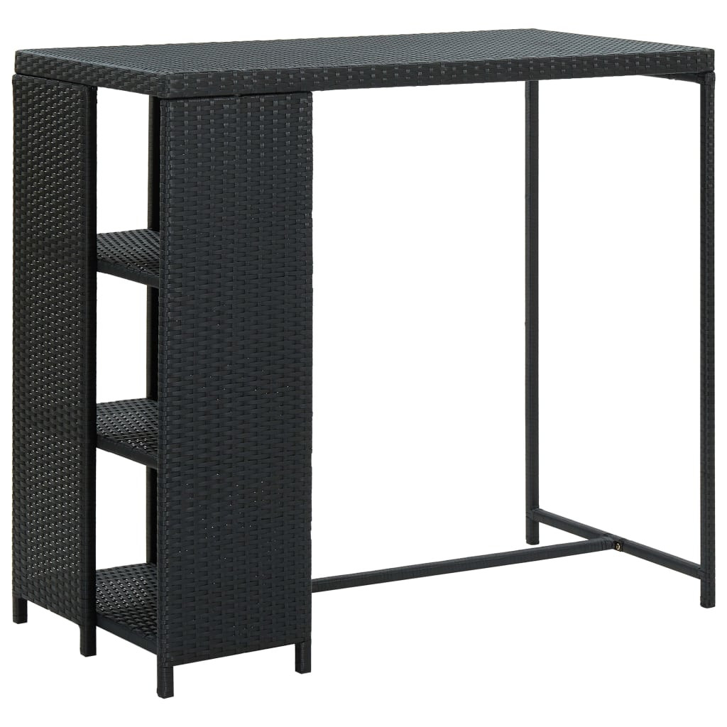 fekete polyrattan bárasztal tárolópolccal 120 x 60 x 110 cm