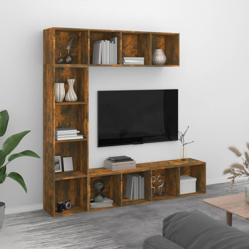 3 részes tölgyszínű szerelt fa könyv/TV-szekrény 180x30x180 cm