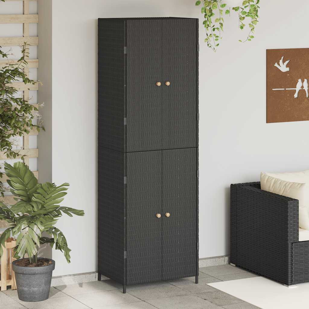fekete polyrattan kerti tárolószekrény 59 x 40 x 180 cm