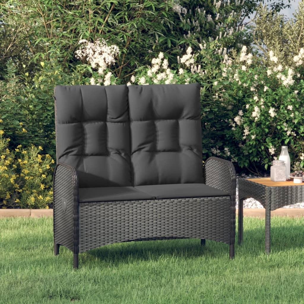 fekete polyrattan dönthető kerti pad párnákkal 107 cm fekete polyrattan dönthető kerti pad párnákkal 107 cm