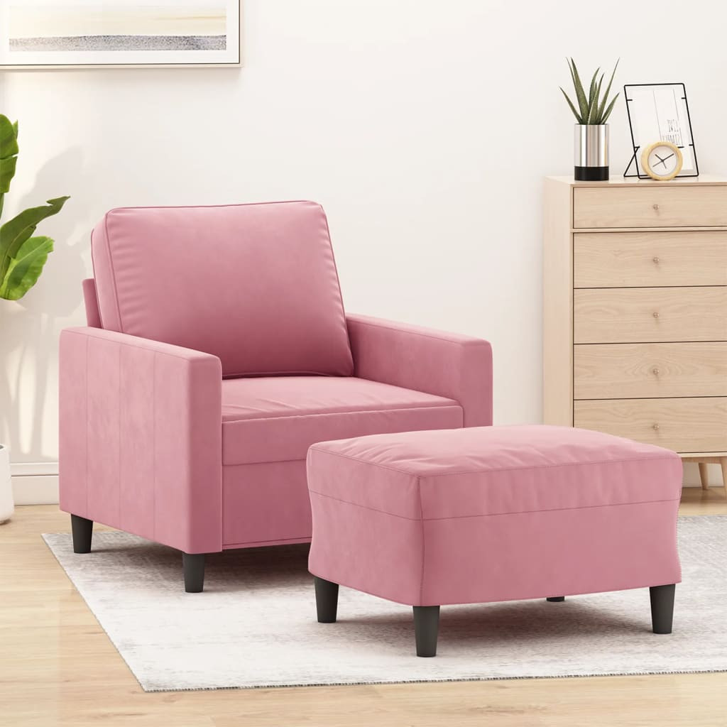 rózsaszín bársony kanapéfotel lábtartóval 60 cm rózsaszín bársony kanapéfotel lábtartóval 60 cm