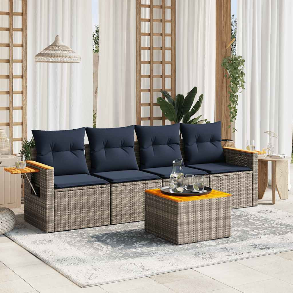 vidaXL 5 részes szürke polyrattan kerti ülőgarnitúra párnával