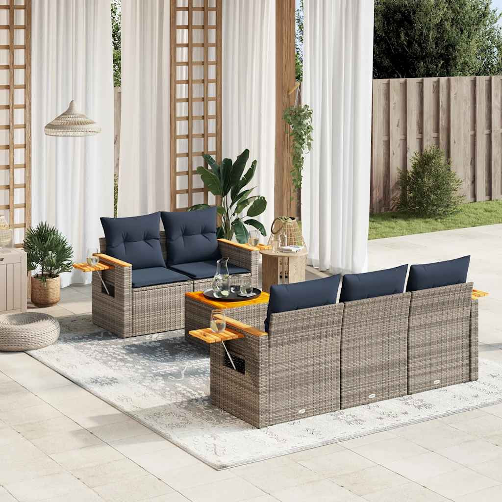 vidaXL 6 részes szürke polyrattan kerti ülőgarnitúra párnával