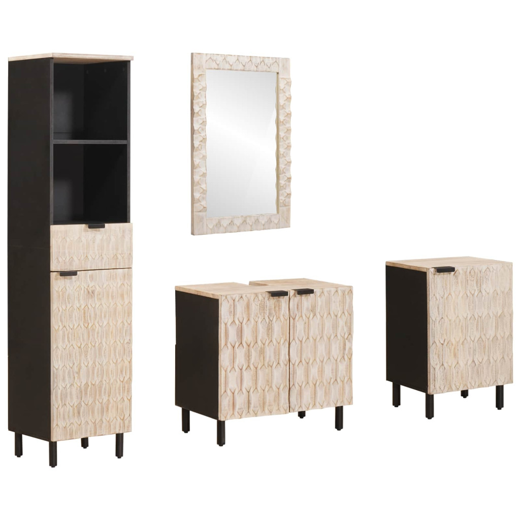 Fürdőszoba szettek 4 pcs Fehér mosott felület Tömör Mangófát