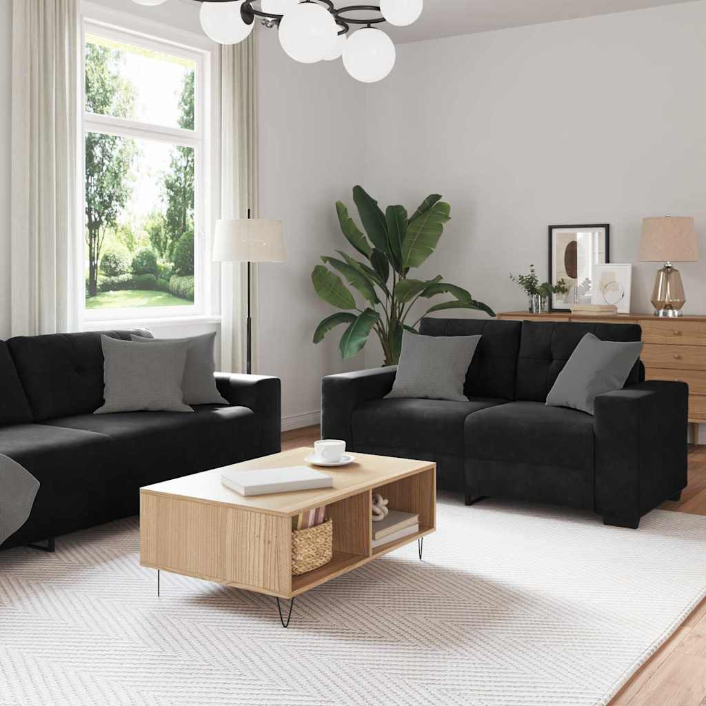 Kanapé Szett párnával 3 pcs Fekete 221 x 78 x 80 cm Bársony