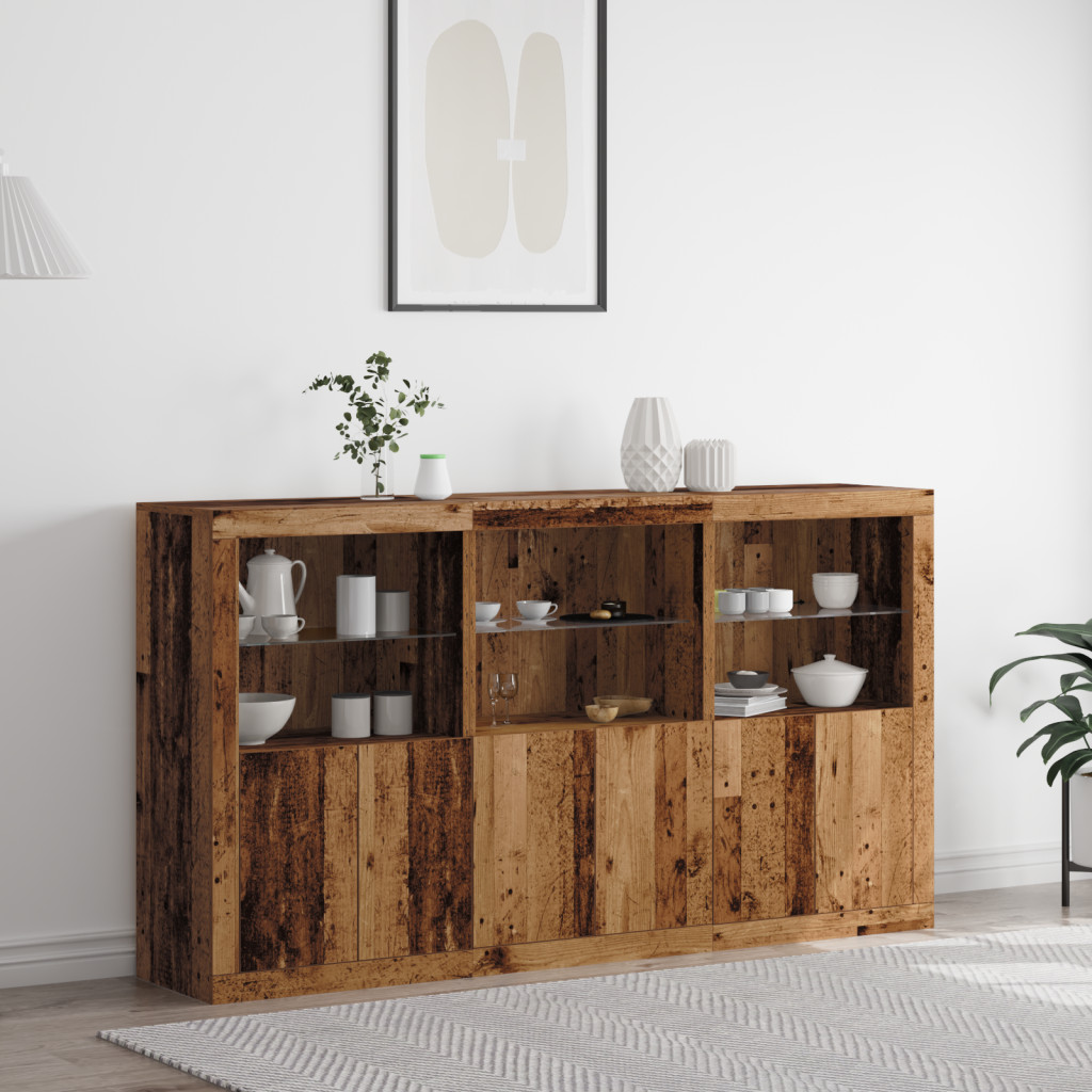 LED világítással rendelkező oldalszekrény Régi fa 181.5x37x100 cm Mérnöki fa