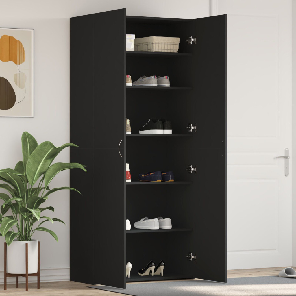 Cipőtároló Fekete 80x35,5x180 cm Mérnöki Fa