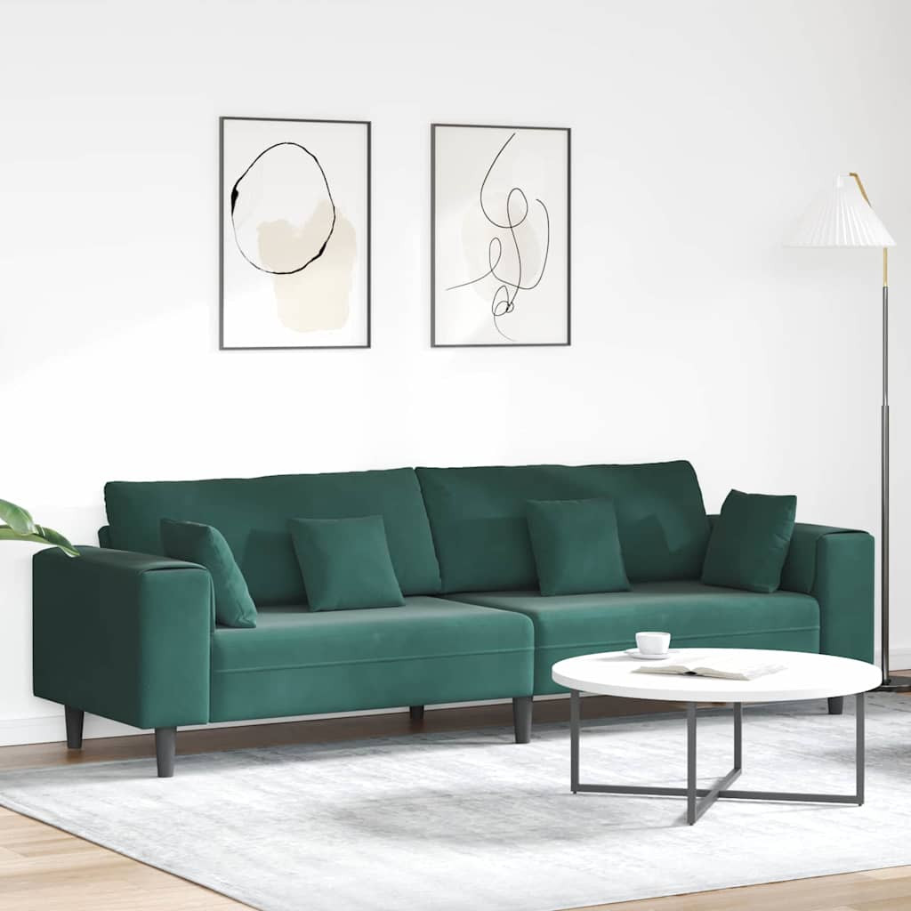 Bársony Kanapé párnával Sötétzöld 208 cm Bársony