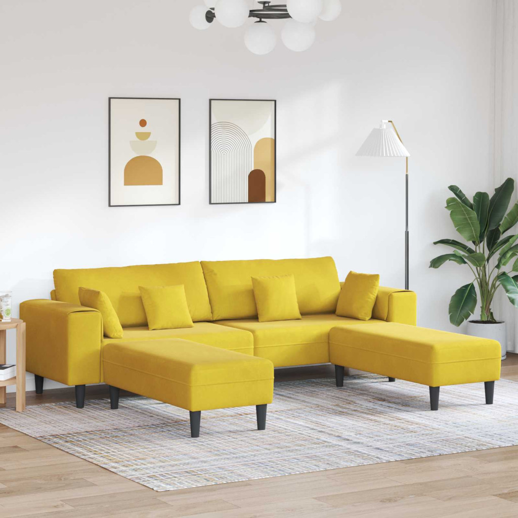 vidaXL Kanapé párnával 3 pcs Sárga Bársony