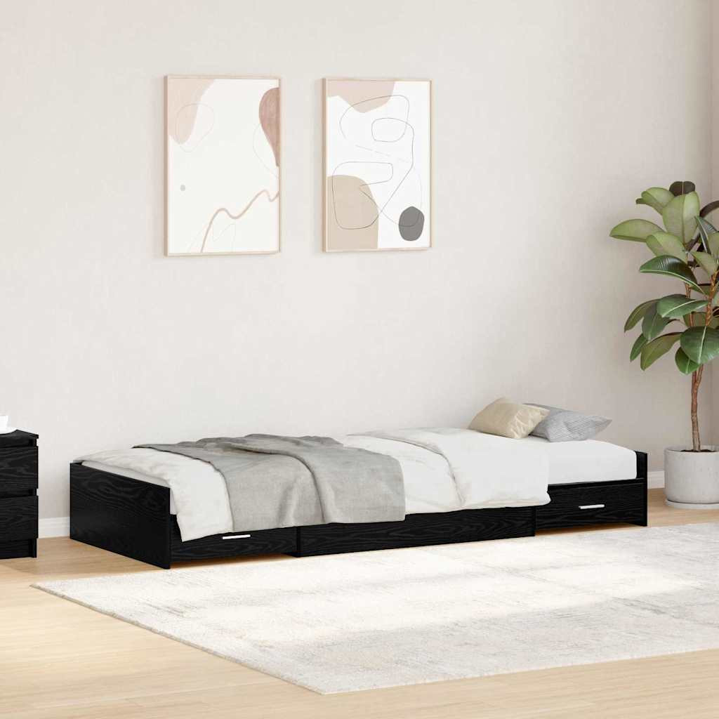 Ágykeret tárolóval fejtámlával Fekete tölgy 80 x 200 cm Faanyag