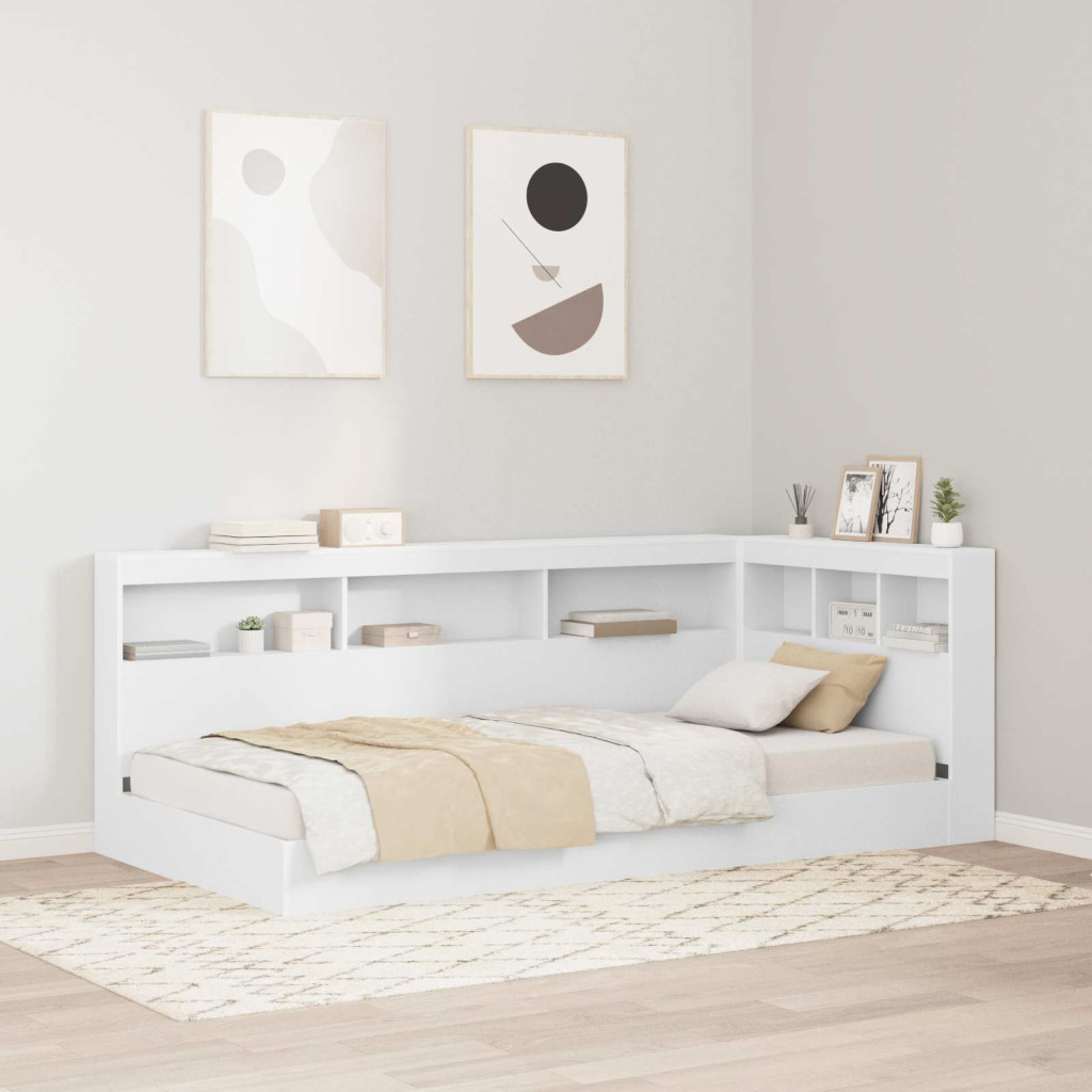 Tároló fejtámla polcokkal fejtámlával Fehér 90 cm Faanyag Tároló fejtámla polcokkal fejtámlával Fehér 90 cm Faanyag