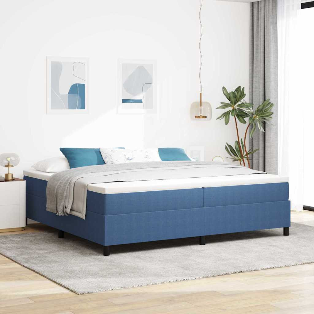 Boxrugós ágy Kék és Fehér 203 x 200 x 60 cm Bársony anyag