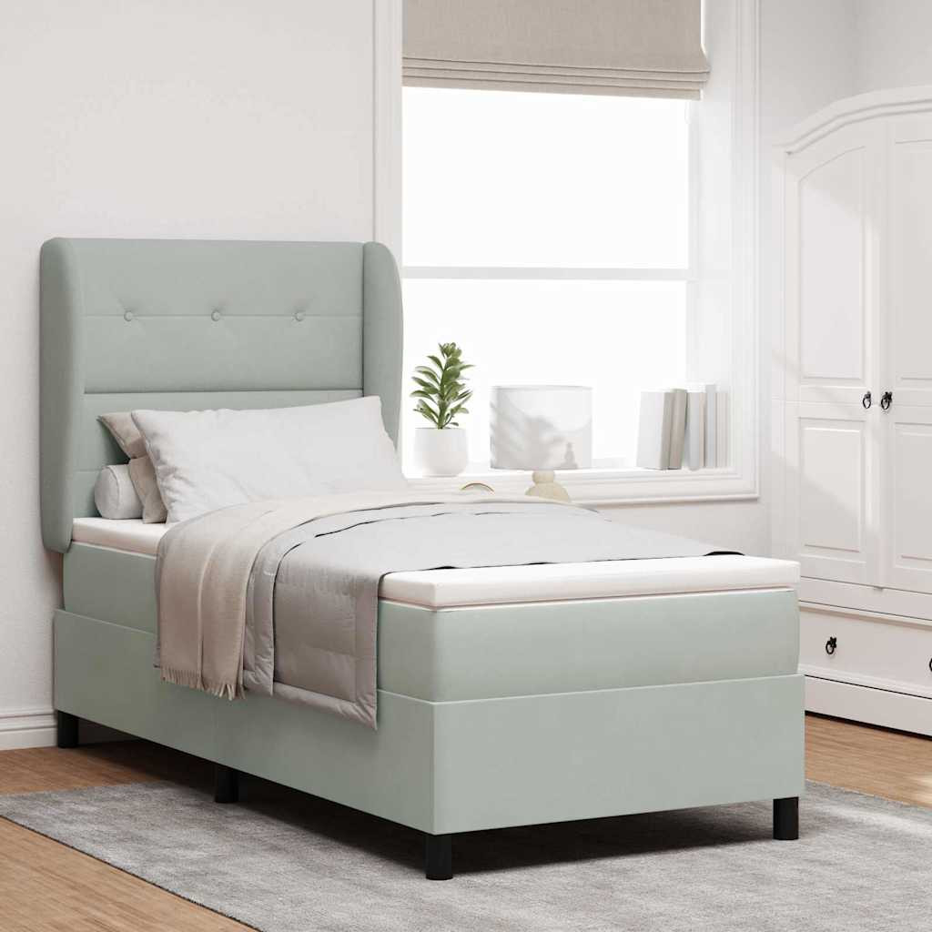 vidaXL Boxrugós ágy matracmal Világosszürke 190 x 90 cm Poliészter