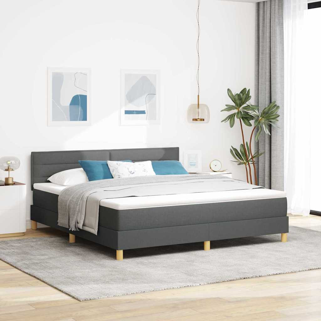 vidaXL LED Box Spring Ágy matracmal Sötétszürke 180 x 200 cm szövet