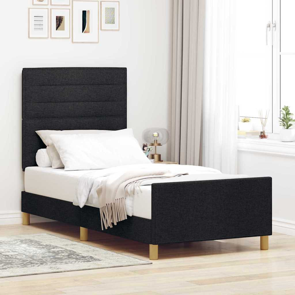 vidaXL Ágykeret fejtámlával Fekete 80 x 200 cm szövet