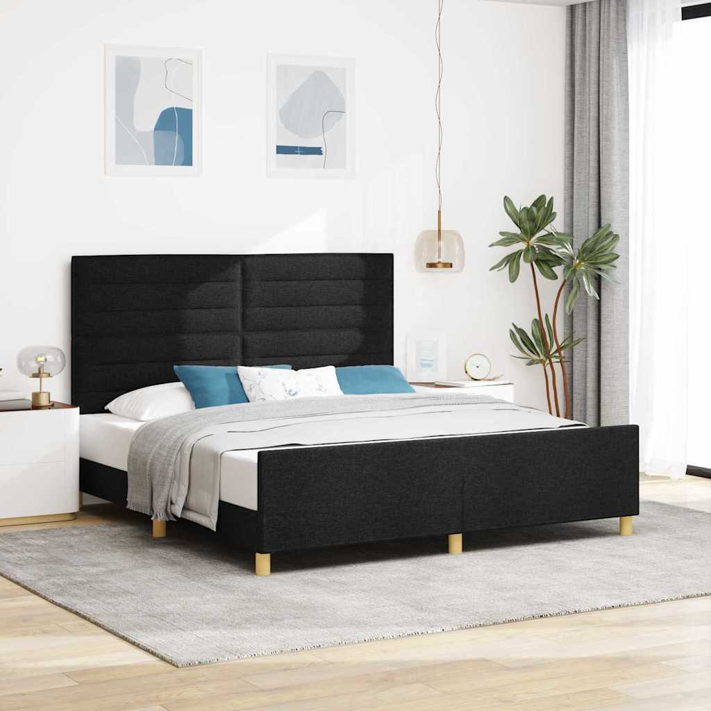 vidaXL Ágykeret fejtámlával Fekete 180 x 200 cm szövet