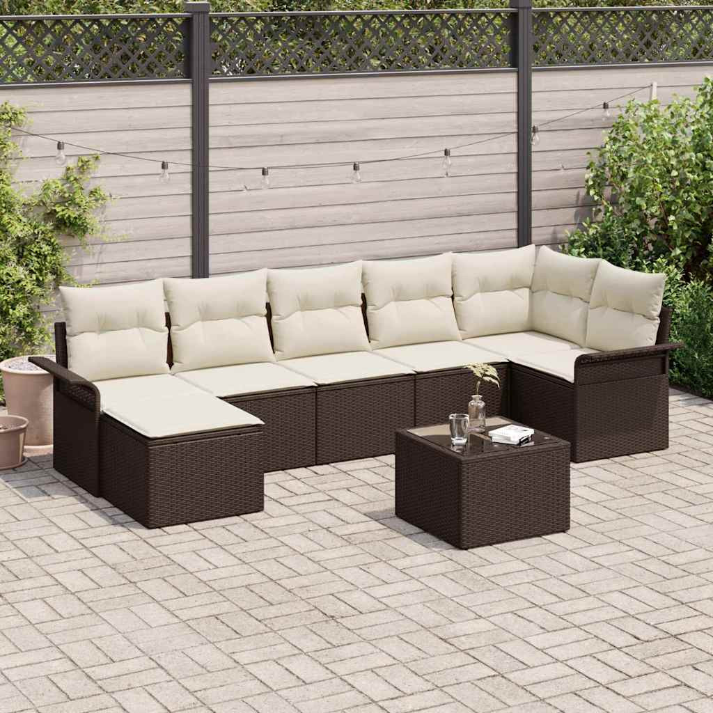 Kerti Kanapé Szett párnával 8 pcs Barna Poli rattan