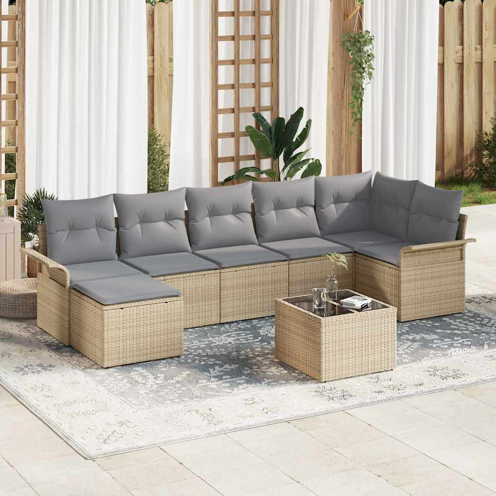 Kerti Kanapé Szett párnával 8 pcs Bézs Poli rattan