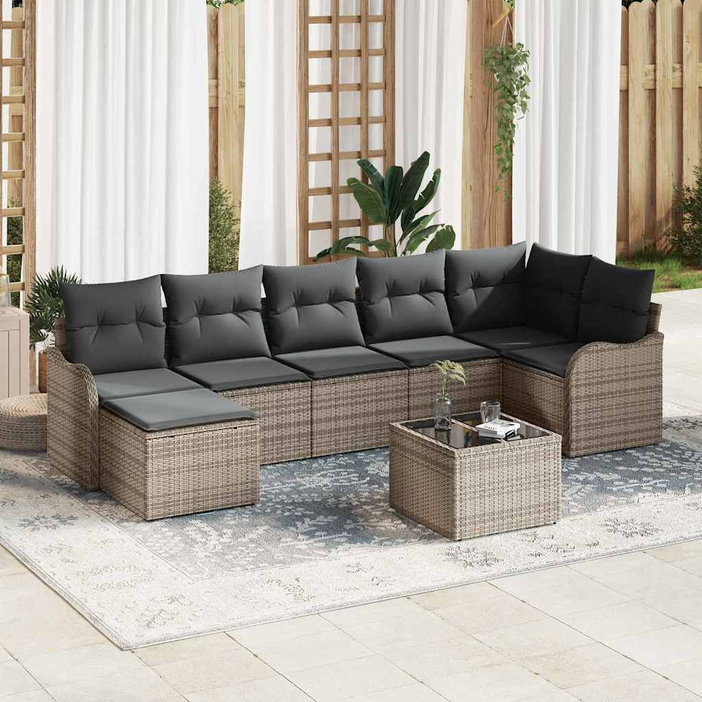 Kerti Kanapé Szett 8 pcs Szürke polirattan