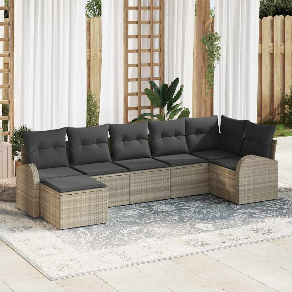 Kerti Kanapé Szett párnával 7 pcs Világosszürke Poly Rattan