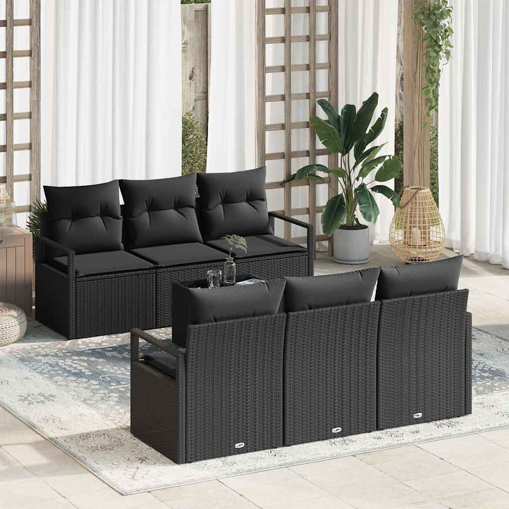 Kanapé Szett 7 pcs Fekete polirattan