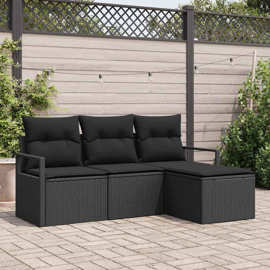 Kanapé Szett 4 pcs Fekete polirattan