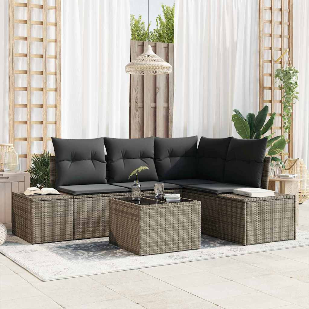 Kerti Kanapé Szett 5 pcs Szürke polirattan