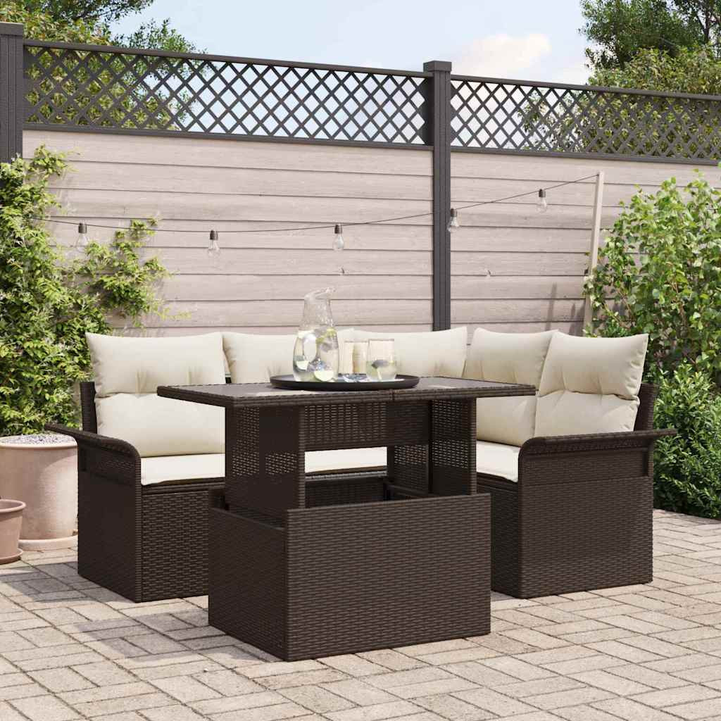 Kerti Kanapé Szett párnával 5 pcs Barna Poli rattan