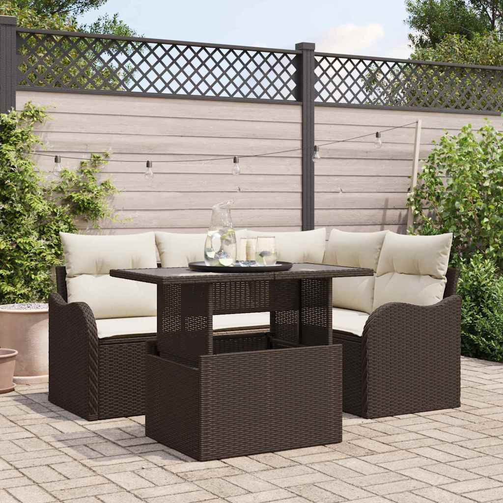Kültéri étkező szett párnával 5 pcs Barna Poli rattan