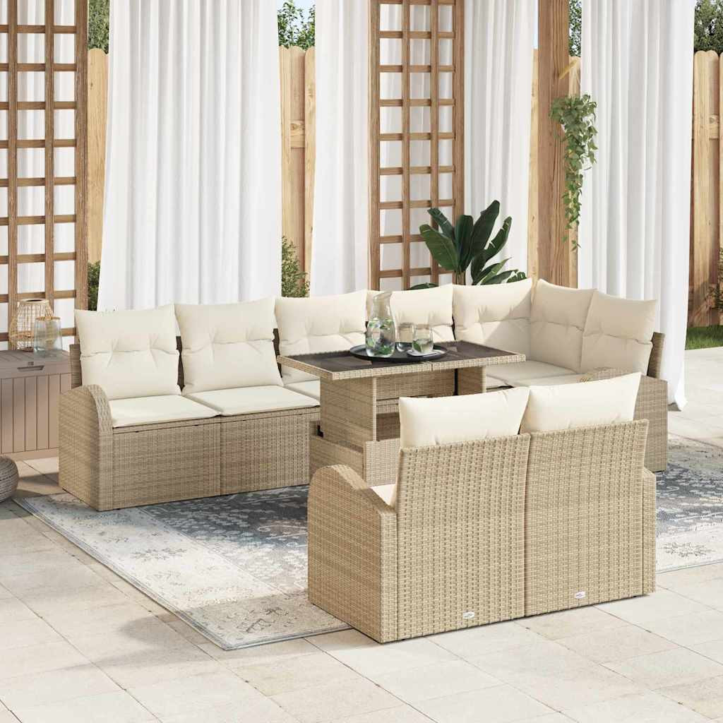 vidaXL Kerti Kanapé Szett tárolóval 9 pcs Beige és krém polirattan